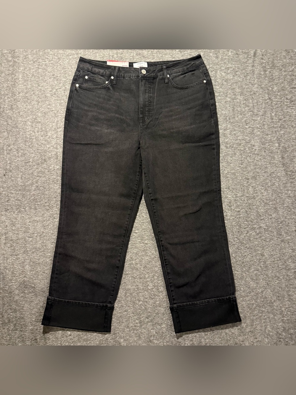 Edited by Hunter McGrady Wide Leg Cuffed Crop Jeans Womens 14 Black High Rise